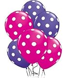 Balloons 11 Inch Premium Latex Assorted Purple & Hot Pink with White Polka Dots Pkg/24