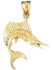 Dazzlers Solid 14k Gold Marlin Sailfish Dimensional Charm Pendant Available in three colors from jewelsberry (weights: 4.1 grams only)