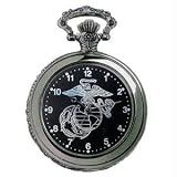 Pocket Watch, Chrome, Military, U.S. Marine, Black Face by RAM