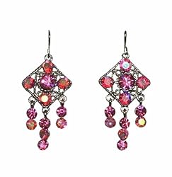 Earrings - E168 - Swarovski Crystal Diamond Drop ~ Rose (Pink)