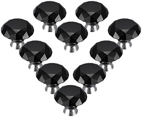 iPerb® 10PCS Crystal Glass Diamond Shape Cabinet Knob Cupboard Drawer Pull Handle (black, 30 mm)