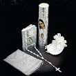 Silver-Plated Baptismal Gift Set in Spanish with Decorated Candle, Elegant Rosary, Baptismal Missal, Holy Spirit Handkerchief, and Decorated Shell (Banada en Plata Bautizo Set de Regalo)
