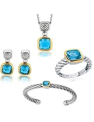 Phillip Gavriel Twisted Sterling Silver 18K Gold and Blue Topaz - Earrings - Ring - Bangle and Nekclace Set