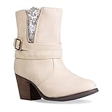 Twisted Women's Lisa Faux Leather Zip-Up Ankle Heel Boot with Rhinestones- CREME, Size 9