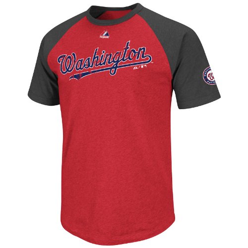 MLB Washington Nationals Big Leaguer Fashion Crew Neck Ringer T-Shirt, Red Pepper Heather/Charcoal Heather, XX-Large at Amazon.com