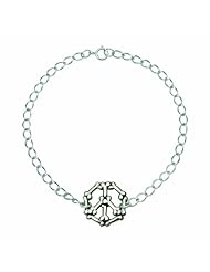 Rockin Doggie Sterling Silver Bracelet, Bones Peace Sign
