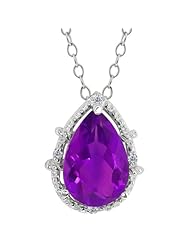 2.62 Ct Pear Shape Purple Amethyst and White Diamond 14k White Gold Pendant 18"