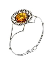 Diamond Cut Collection Baltic Honey Amber and Sterling Silver Round Bangle, 7.5"