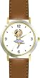 Blue Ballerina Ballet Dancer No.2 - WATCHBUDDY&reg; DELUXE TWO-TONE THEME WATCH - Arabic Numbers - Brown Leather Strap-Size-Large ( Men's Size or Jumbo Women's Size )