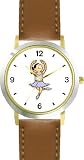 Blue Ballerina Ballet Dancer No.2 - WATCHBUDDY&reg; DELUXE TWO-TONE THEME WATCH - Arabic Numbers - Brown Leather Strap-Size-Large ( Men's Size or Jumbo Women's Size )