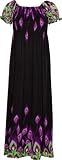 Peacock Feathers Print Cap Sleeve Smocked Bodice Long / Maxi Dress ( 5 Colors )