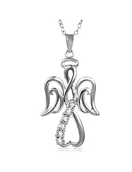 Winged Angel Open Heart Diamond Pendant-Necklace in Sterling Silver 18" Chain