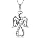 Winged Angel Open Heart Diamond Pendant-Necklace in Sterling Silver 18