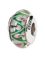 Sterling Silver s Pink/green Hand-blown Glass Bead by Reflection Beads, Best Quality Free Gift Box Satisfaction Guaranteed
