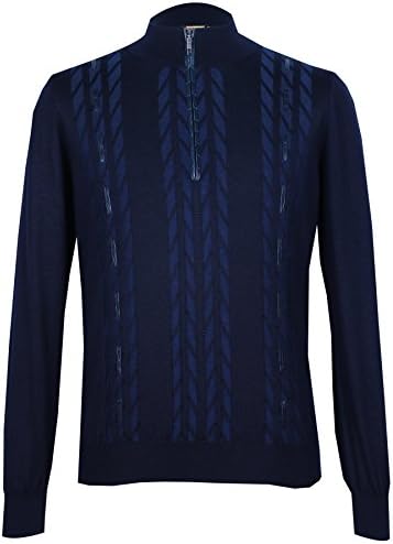 Zilli Men's Dark Blue Cashmere, Silk &amp; Croco Half Turtleneck Sweater, 48 (S)