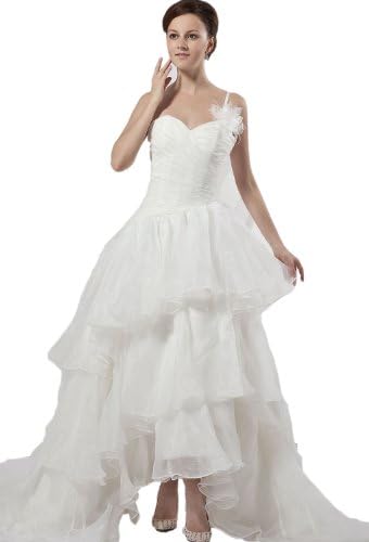 Organza Ruffle Flower Sweetheart Mini Wedding Dresses(22,Ivory)