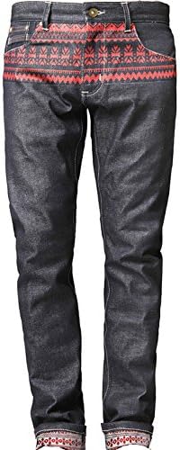Jumpers Ministry Men's Red Printed Straight Raw Selvedge Denim Jeans 32 Indigo