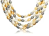 14k Yellow Gold Overlay Sterling Silver 4-Strand Dyed Multi-Color Freshwater Cultured Pearl Necklace, 17