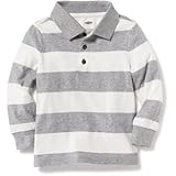 オールドネイビー OLD NAVY/ ストライプジャージポロ ラグビーホワイト/グレー トップス長袖シャツ 2歳【並行輸入】