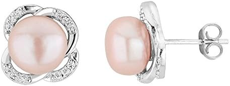 Exquisite Freshwater Cultured Pearl Earring, Cz Sterling Silver, Natural Pink