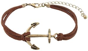 2 Pieces of Brown with Brushed Gold Ship Anchor Charm with an Adjustable String Bracelet