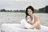 Wallmonkeys Peel and Stick Wall Decals - Woman Drinking Tea on the Bed in the Sea - 72