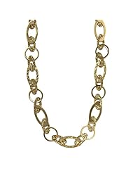 14K Yellow Gold Flat Hammered Link Necklace 18 Inch