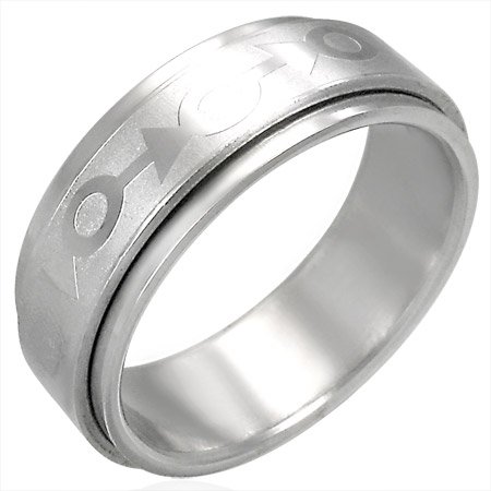  Acier inoxydable Fierté Symbole des sexes / Gay demi-ronde Bague Filature- taille 59