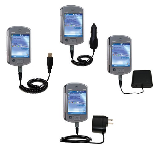 Road Warrior Kit for the i-Mate JASJAR includes a Car & Wall Charger AND USB cable AND Battery Extender - Gomadic Brand w/ TipExchange Technology