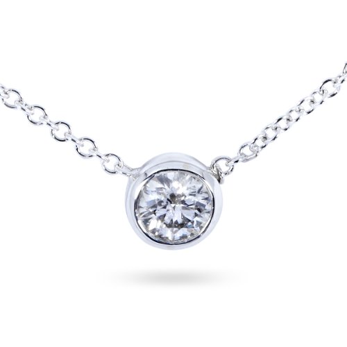 1/4ct Round Bezel Set Diamond Solitaire Necklace (HI/I1) on a 14k white gold 16 chain