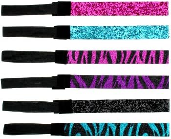 6 Pack: Glitter Headbands 3/4" Elastic Back Multiple Colors Available