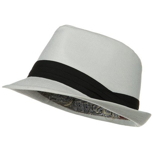 Polyester Solid Black Band Fedora - White W20S66F