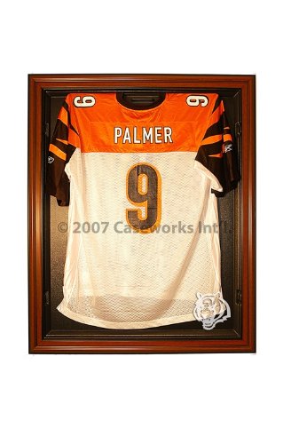 Cincinnati Bengals Football Jersey Display Case Cabinet Style with Classic Wood Finish Frame