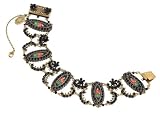 Michal Negrin Terrific Bracelet, From the True Colors Collection, Amazingly Designed with Gothic Rose Biconvex Cameos, Embellished with Hand Painted Flowers and Black Swarovski Crystals; Hand-made in Israel - Special Ordered and Shipped by Genuvo within 2 to 3 Weeks