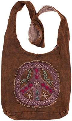 Brown Hand Embroidered Stonewashed Cotton Shoulder Sling Bag