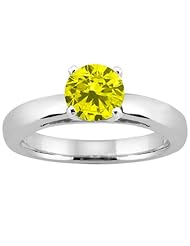 0.80 Ct Round Canary SI1/SI2 Diamond 14K White Gold Solitaire Ring