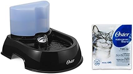 Oster Fresh Sips Less Stress Cat Fountain with Continuous Flow, 100 fl oz (BPA Free) Plus Replacement Filters