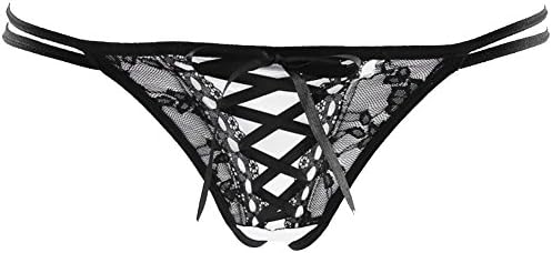 Women's Sexy Hollow Bow Lace Thong G-string V-string Panties (White)