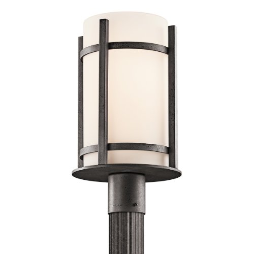 41vKwwt8gTL Kichler Lighting 49123AVI Camden Light Outdoor Post Lantern, Anvil Iron with Opal Etched Glass