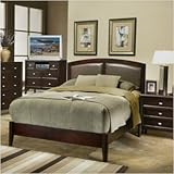 Queen Panel Bed with Faux Leather Headboard in Dark Merlot