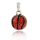 Sterling Silver Orange Black Enamel Sport BasketBall Charm Pendant Fun!