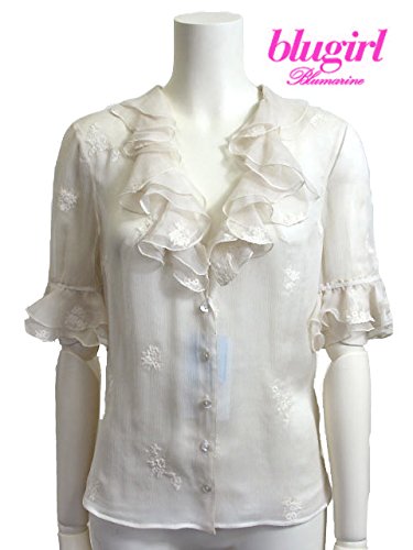 BLUGIRL シャツ・ブラウス イタリアサイズ-38/9号 半袖 ベージュ エンブロイダリーレース シフォンブラウス