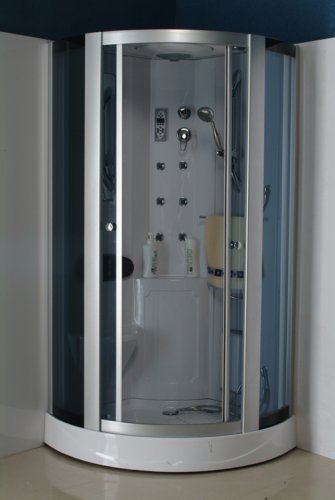 Steam Room Shower Enclosure with Hand-held Shower, Ceiling Rainfall Shower Head & Lamp, Controller for Steam/radio/fan Etc, 6 Body Sprays, Foot Massag