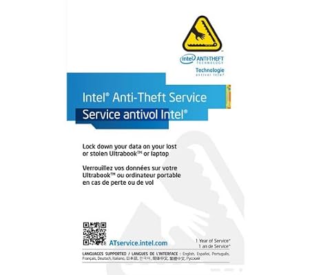 Intel Anti-Theft Technology Carte Service Anti-Vol 1 an PC portable ou Ultrabook Français / Anglais