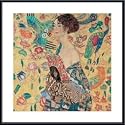 Art Poster Metal Framed Print - Donna con ventaglio - Artist: GUSTAV KLIMT- Poster Size: 27 X 27