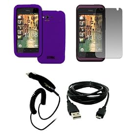 EMPIRE Verizon HTC Rhyme Purple Silicone Skin Case Cover + Screen Protector + Car Charger (CLA) +... by