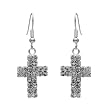 Silvertone Clear Crystal Cross Drop Earrings
