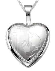 0.925 Sterling Silver Heart & Cross Prayer Locket Pendant with optional Necklace