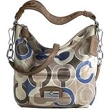 Coach Kristin Op Art Signature Outline Shoulder Hobo Bag Purse Tote Blue Multi