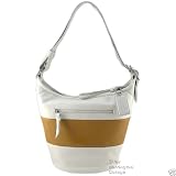 Coach Rugby Leather Duffle Hobo Zip Handbag White - Tan 13357